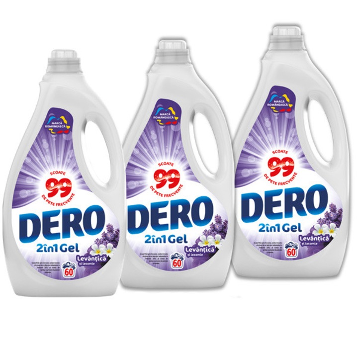 Detergent de rufe lichid Dero 2in1 Levantica si iasomie, 180 spalari, 3 x3L