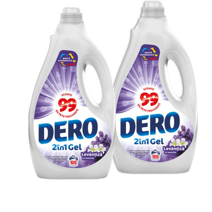 Detergent de rufe lichid Dero 2in1 Levantica si iasomie, 200 spalari, 2 x 5L