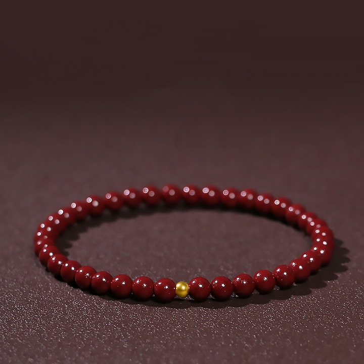 Bratara din cina­bar rosu, accesorii placate cu aur de 14K