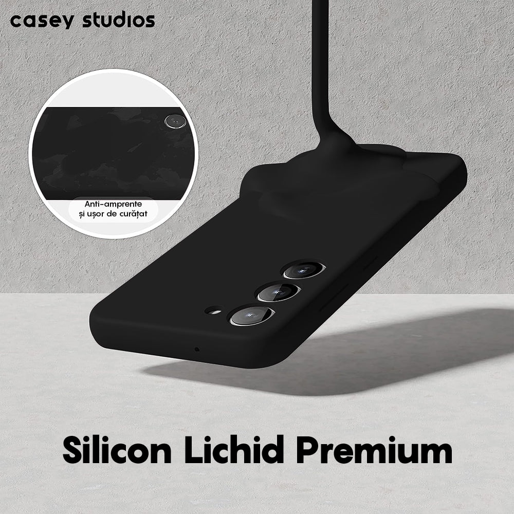 Husa CASEY STUDIOS™ compatibila cu Samsung Galaxy S23 Plus, Soft Silicone Premium, Microfibra in Interior, de Protectie, Ultra Slim, compatibila cu Incarcare Wireless, Margini Ridicate pentru Protectia Ecranului si a Camerelor, Anti socuri, Negru