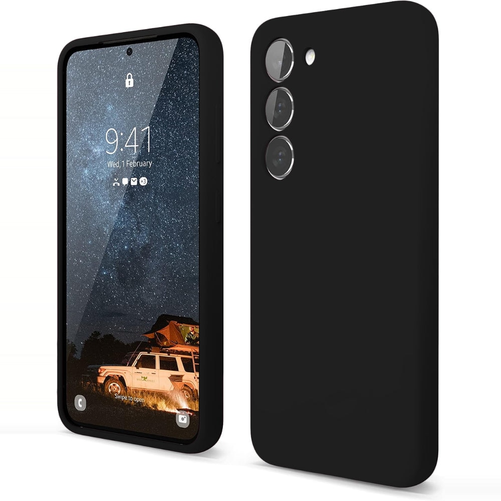 Husa CASEY STUDIOS™ compatibila cu Samsung Galaxy S23 Plus, Soft Silicone Premium, Microfibra in Interior, de Protectie, Ultra Slim, compatibila cu Incarcare Wireless, Margini Ridicate pentru Protectia Ecranului si a Camerelor, Anti socuri, Negru