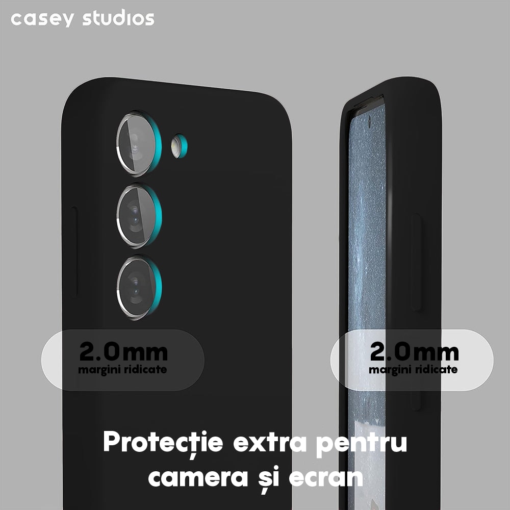 Husa CASEY STUDIOS™ compatibila cu Samsung Galaxy S23 Plus, Soft Silicone Premium, Microfibra in Interior, de Protectie, Ultra Slim, compatibila cu Incarcare Wireless, Margini Ridicate pentru Protectia Ecranului si a Camerelor, Anti socuri, Negru