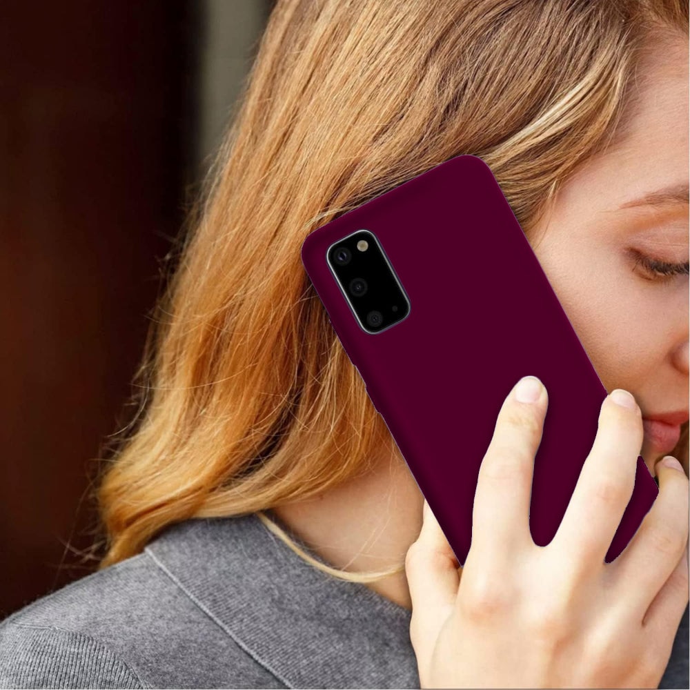 Husa CASEY STUDIOS™ compatibila cu Samsung Galaxy S20, Soft Silicone Premium, Microfibra in Interior, de Protectie, Ultra Slim, compatibila cu Incarcare Wireless, Margini Ridicate pentru Protectia Ecranului si a Camerelor, Anti socuri, Rosu bordo