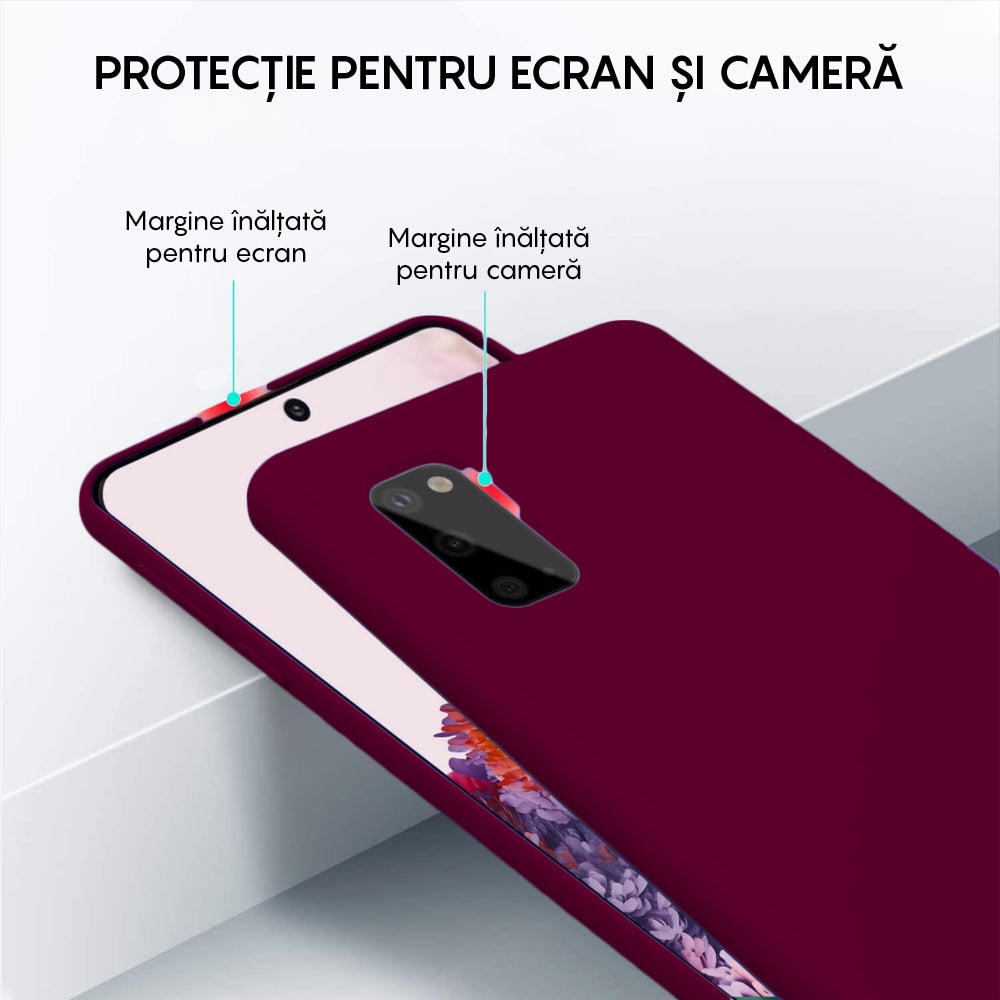 Husa CASEY STUDIOS™ compatibila cu Samsung Galaxy S20, Soft Silicone Premium, Microfibra in Interior, de Protectie, Ultra Slim, compatibila cu Incarcare Wireless, Margini Ridicate pentru Protectia Ecranului si a Camerelor, Anti socuri, Rosu bordo