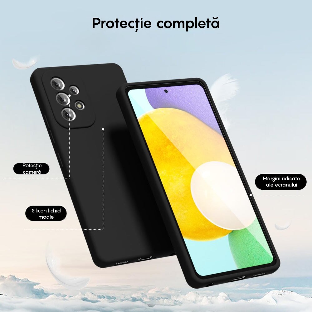 Husa CASEY STUDIOS™ compatibila cu Samsung Galaxy A52 4G/A52 5G/A52S 5G, Soft Silicone Premium, Microfibra in Interior, de Protectie, Ultra Slim, pentru Incarcare Wireless, Margini Ridicate pentru Protectia Ecranului si a Camerelor, Negru