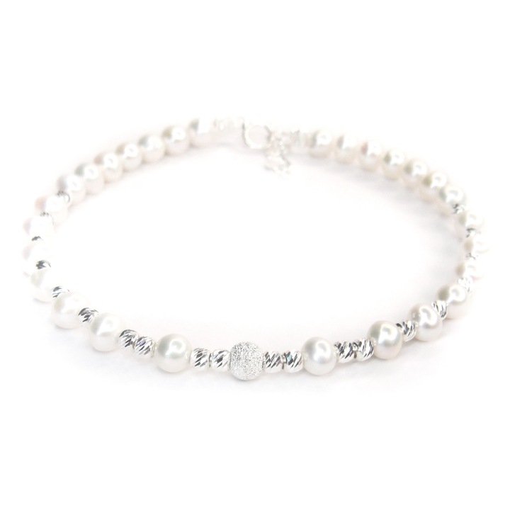 Bratara reglabila cu bile din argint si perle de cultura-15 + 3 cm reglabili