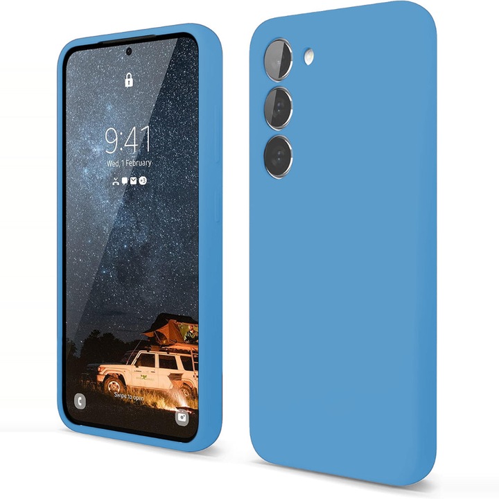 Husa CASEY STUDIOS™ compatibila cu Samsung Galaxy S23, Soft Silicone Premium, Microfibra in Interior, de Protectie, Ultra Slim, compatibila cu Incarcare Wireless, Margini Ridicate pentru Protectia Ecranului si a Camerelor, Anti socuri, Albastru aquamarin