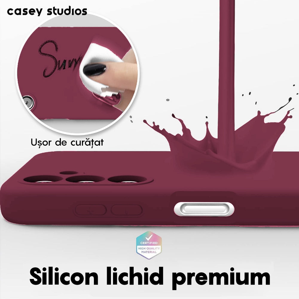 Husa CASEY STUDIOS™ compatibila cu Samsung Galaxy A54, Soft Silicone Premium, Microfibra in Interior, de Protectie, Ultra Slim, compatibila cu Incarcare Wireless, Margini Ridicate pentru Protectia Ecranului si a Camerelor, Anti socuri, Rosu bordo