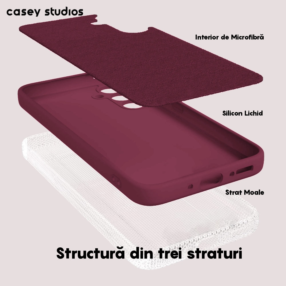 Husa CASEY STUDIOS™ compatibila cu Samsung Galaxy A54, Soft Silicone Premium, Microfibra in Interior, de Protectie, Ultra Slim, compatibila cu Incarcare Wireless, Margini Ridicate pentru Protectia Ecranului si a Camerelor, Anti socuri, Rosu bordo