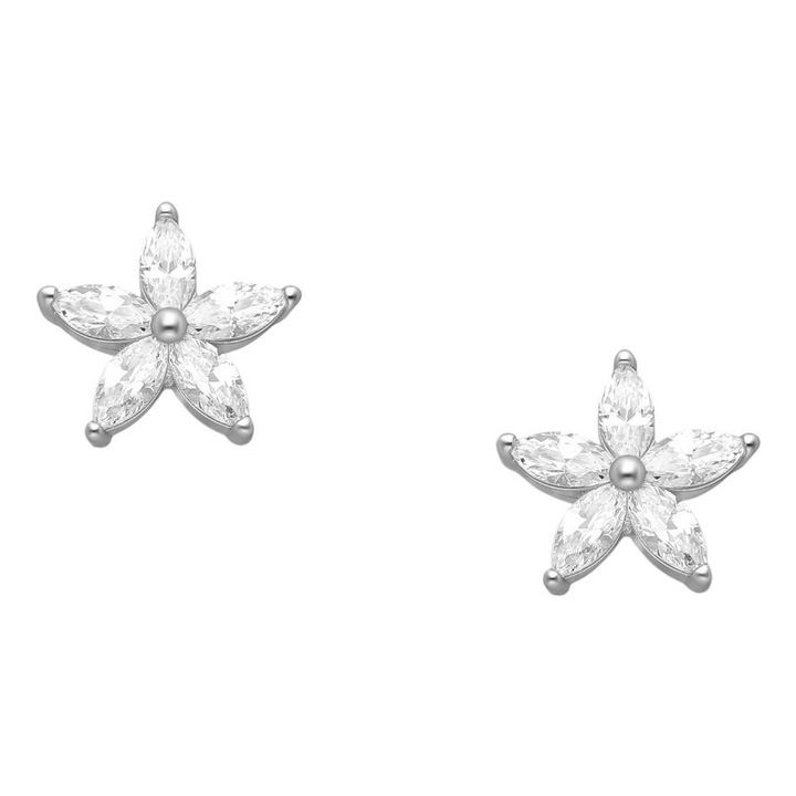 Cercei cu flori din argint 925 Sterling, cu inchidere Push-Back, decorati cu diamante simulate, 1.2g