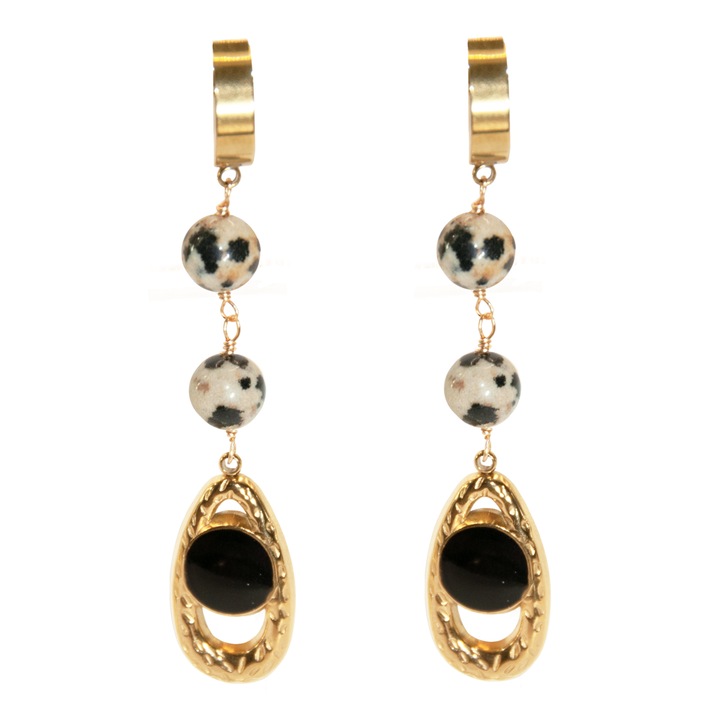 Cercei Dalmatian din Jasp si otel inoxidabil placat cu aur 18k