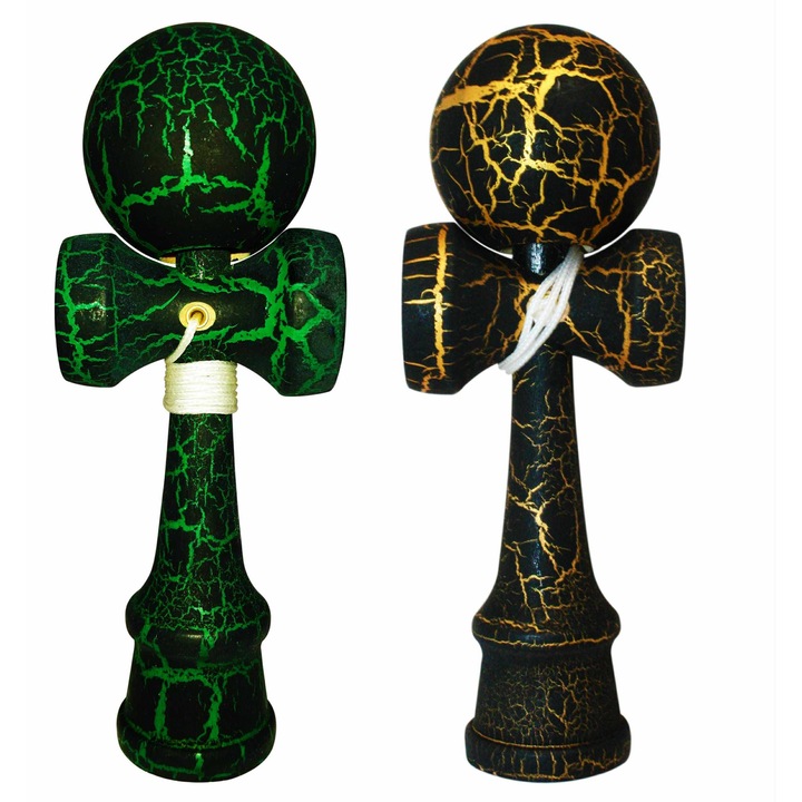 2 darab Professzionális Kendama Szett, GIA'S WORLD, Zöld és Sárga, Fa golyó, Művészi design