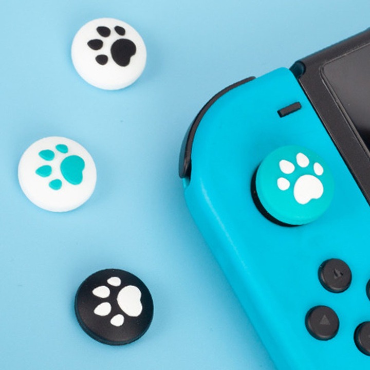 Joystick védőkupakok Switchhez és Lite-hoz, macskakarom mintázat, puha szilikon, kék-fekete