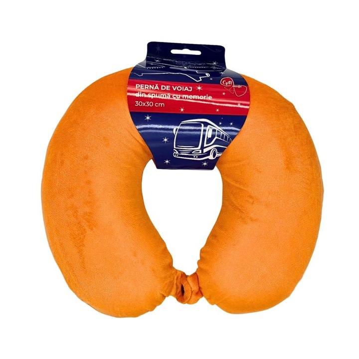 Perna de calatorie, pentru adulti, culoare portocaliu, din spuma cu memorie, 30 cm