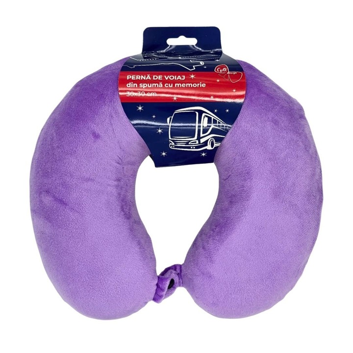 Perna de calatorie, pentru adulti, culoare mov, din spuma cu memorie, 30 cm