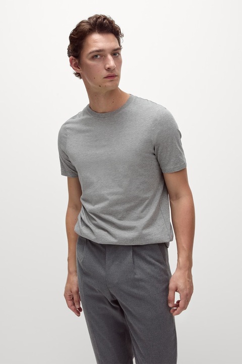 Marks & Spencer, Tricou regular fit cu decolteu la baza gatului, Gri melange