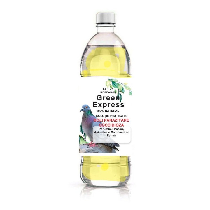 Supliment nutritiv Green Express pentru Protectia in Boli Parazitare, Coccidioza, 0.5 L, galben-maro deschis, destinat porumbeilor, pasarilor, animalelor de companie si ferma