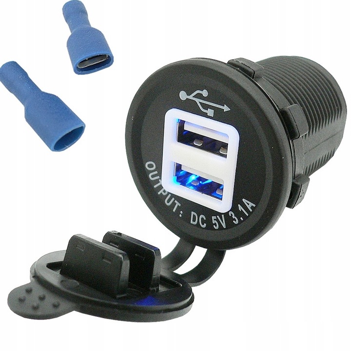 Autós töltő kiegészítő 12V 24V szivargyújtó aljzattal, USB porttal