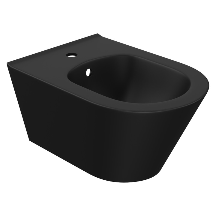 Bideu suspendat Celesta Ava, 53 x 35, 5 cm, fara margini, ceramica, negru mat, design elegant
