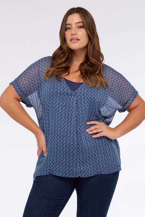 FIORELLA RUBINO, Bluza din sifon cu decolteu in V, Albastru prafuit