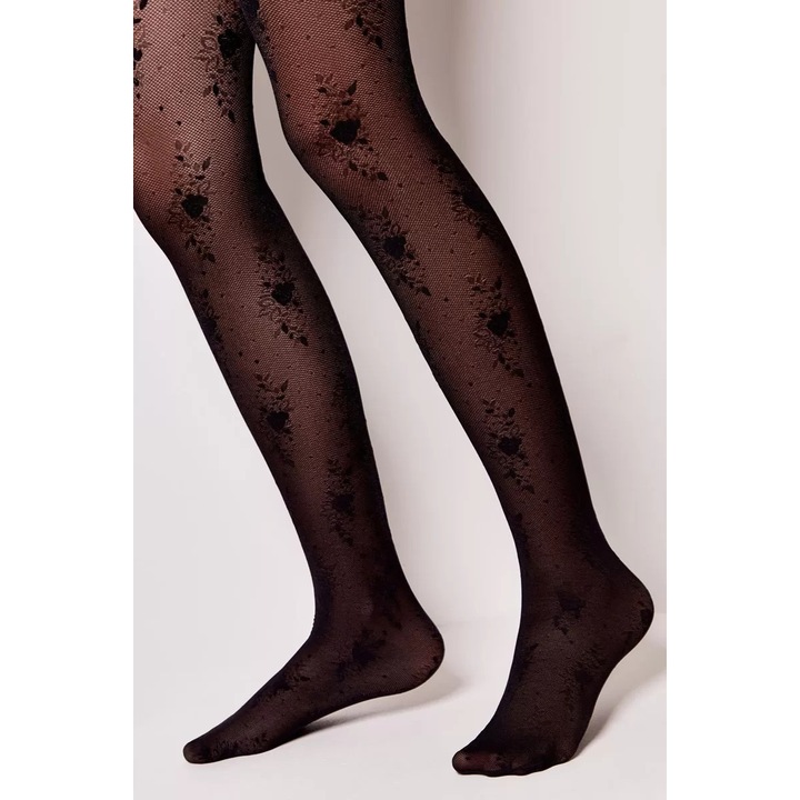 Ciorapi copii, cu model floral ajurat, Sofia 20 Den, Negru