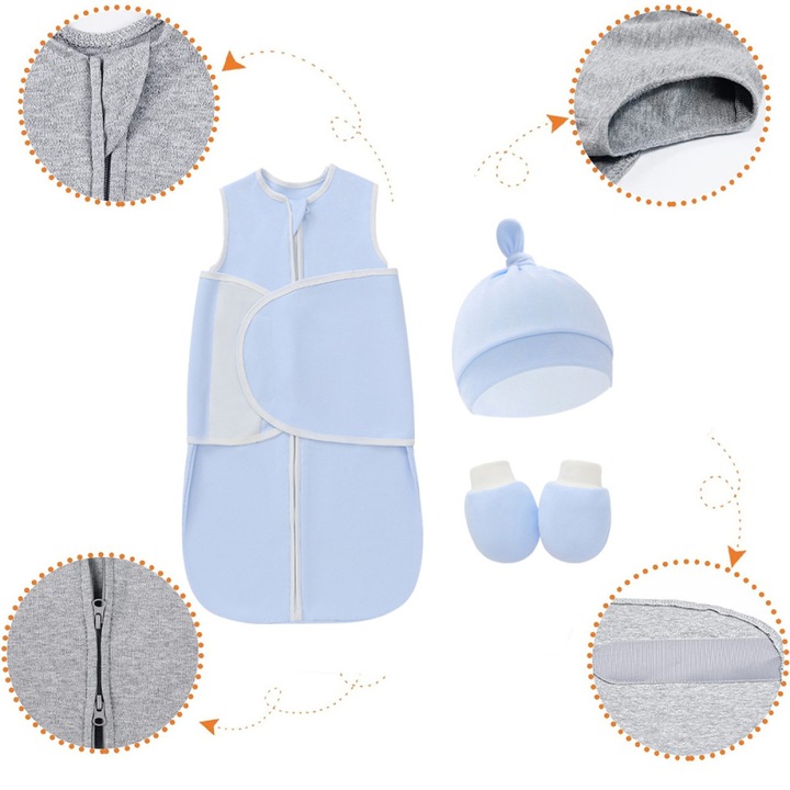 Sac dormit copii, textil, albastru, gri