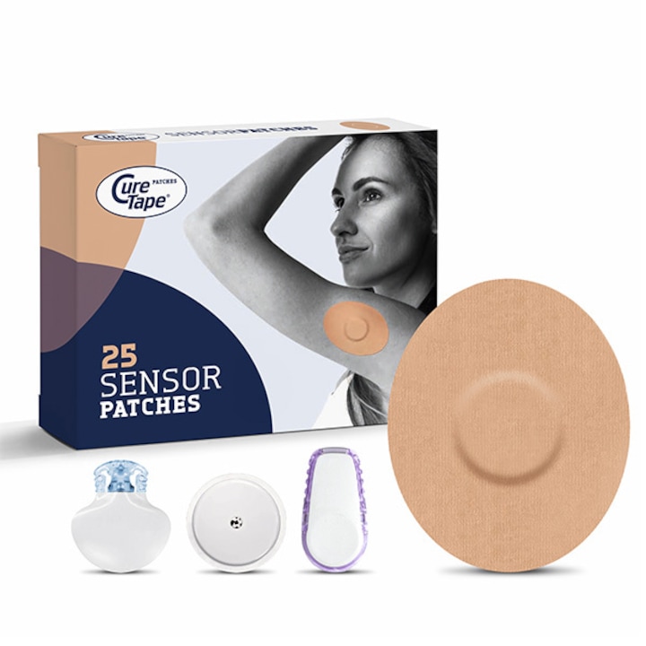 Plasturi de protectie Cure Tape pentru senzori CGM, set 25 buc, bumbac, 74x89mm, multicolor