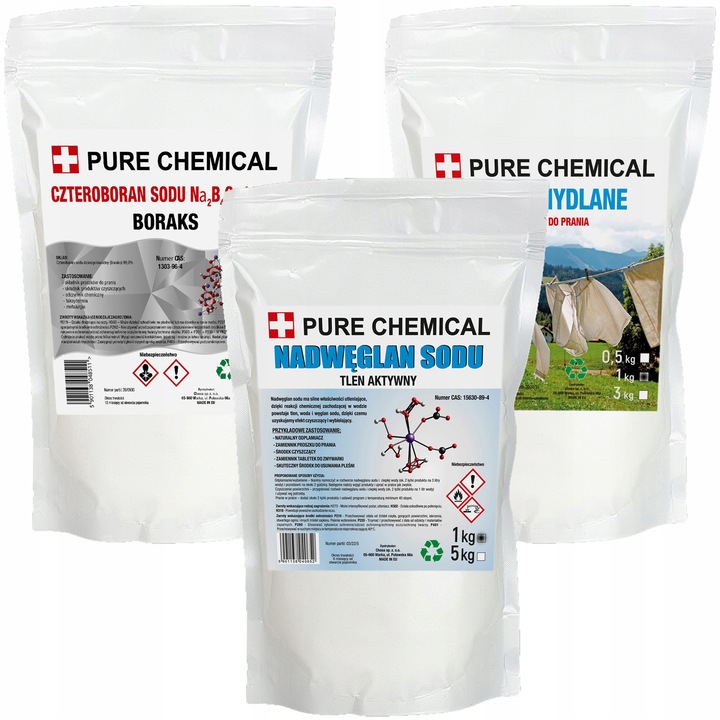 Set de produse de curatare, Chosa, Pure Chemical, 1 Kg si 1 Kg si 0.5 Kg, Carbonat De Sodiu, Borax, Floconi De Sapun, Produs Chimic Pur, Pulbere, Pur Fara Impuritati, Hipoalergenic, Produs Prietenos Cu Mediul - Biodegradabil 100%