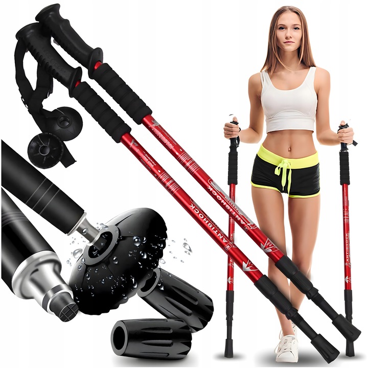 Скандинавски щеки за ходене, Azaris, регулируеми 63-135 см, антишокова система, ергономични дръжки, сгъваеми, комплект от 2 части, сини