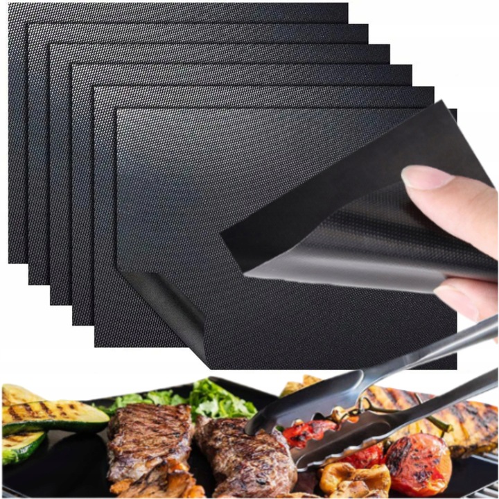 Set de 12 covorașe pentru grătar din teflon, 40x33cm, antiaderente, reutilizabile