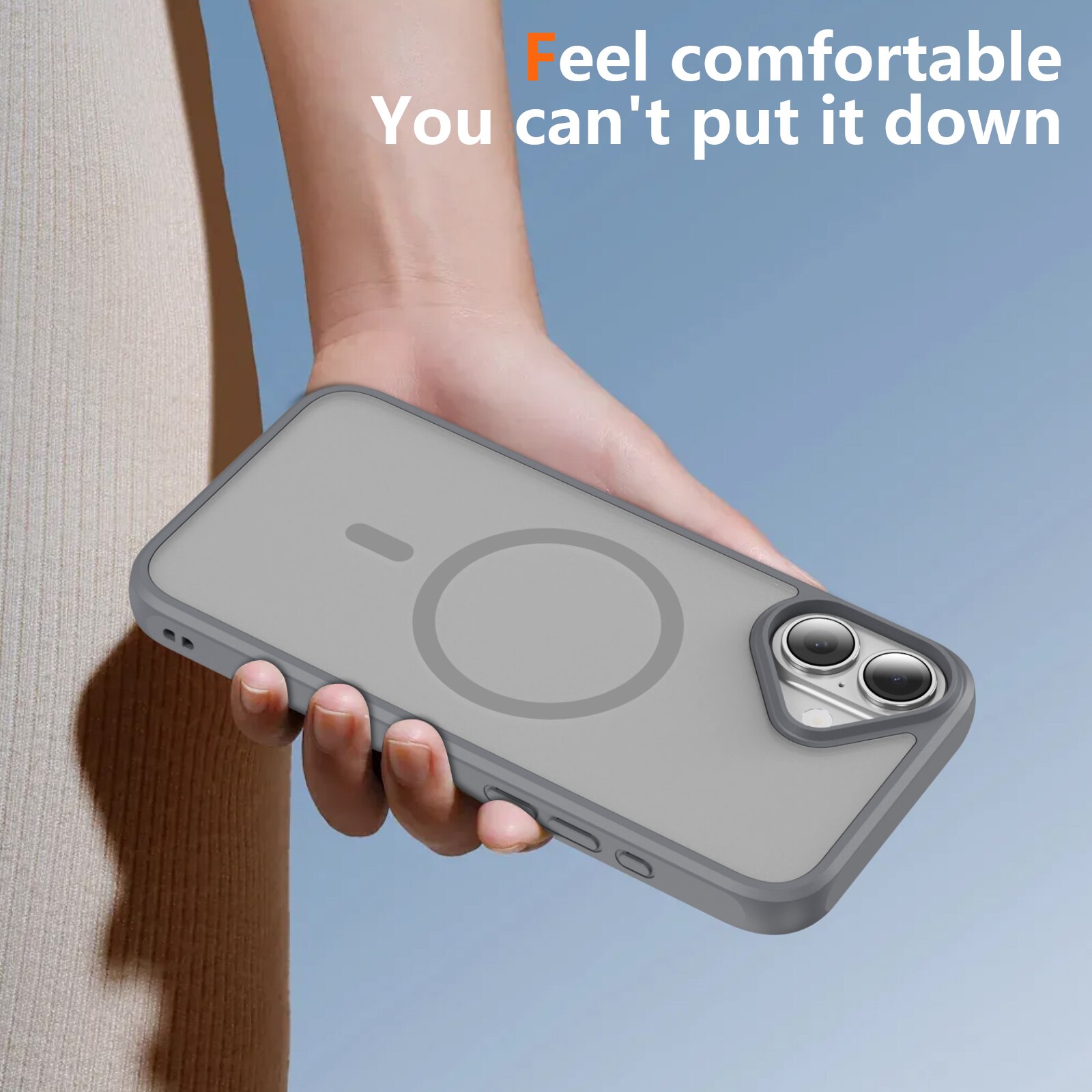 Husa de Protectie, Compatibil iPhone 17, Omelivon, MagSafe, pentru Incarcare Wireless, Margini Ridicate pentru Protectia Ecranului si a Camerelor, Anti-zgarieturi, Anti-cadere, Gri