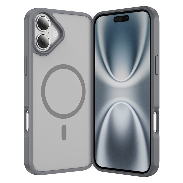 Husa de Protectie, Compatibil iPhone 17, Omelivon, MagSafe, pentru Incarcare Wireless, Margini Ridicate pentru Protectia Ecranului si a Camerelor, Anti-zgarieturi, Anti-cadere, Gri