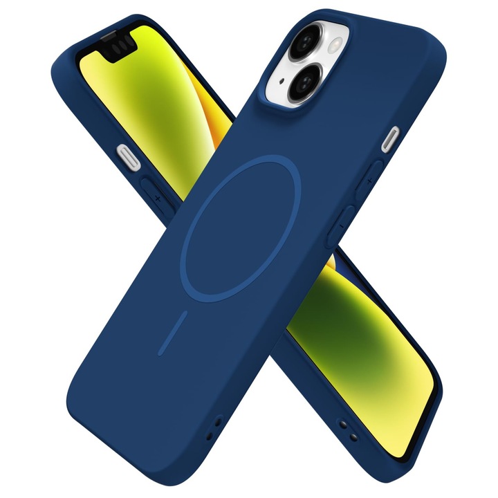 Husa telefon silicon magnetic compatibil MagSafe, subtire si flexibil, suport incarcare wireless, protectie zgarieturi si socuri, colturi intarite, material moale si placut la atingere, culoare albastru regal, pentru iPhone 13 / iPhone 14