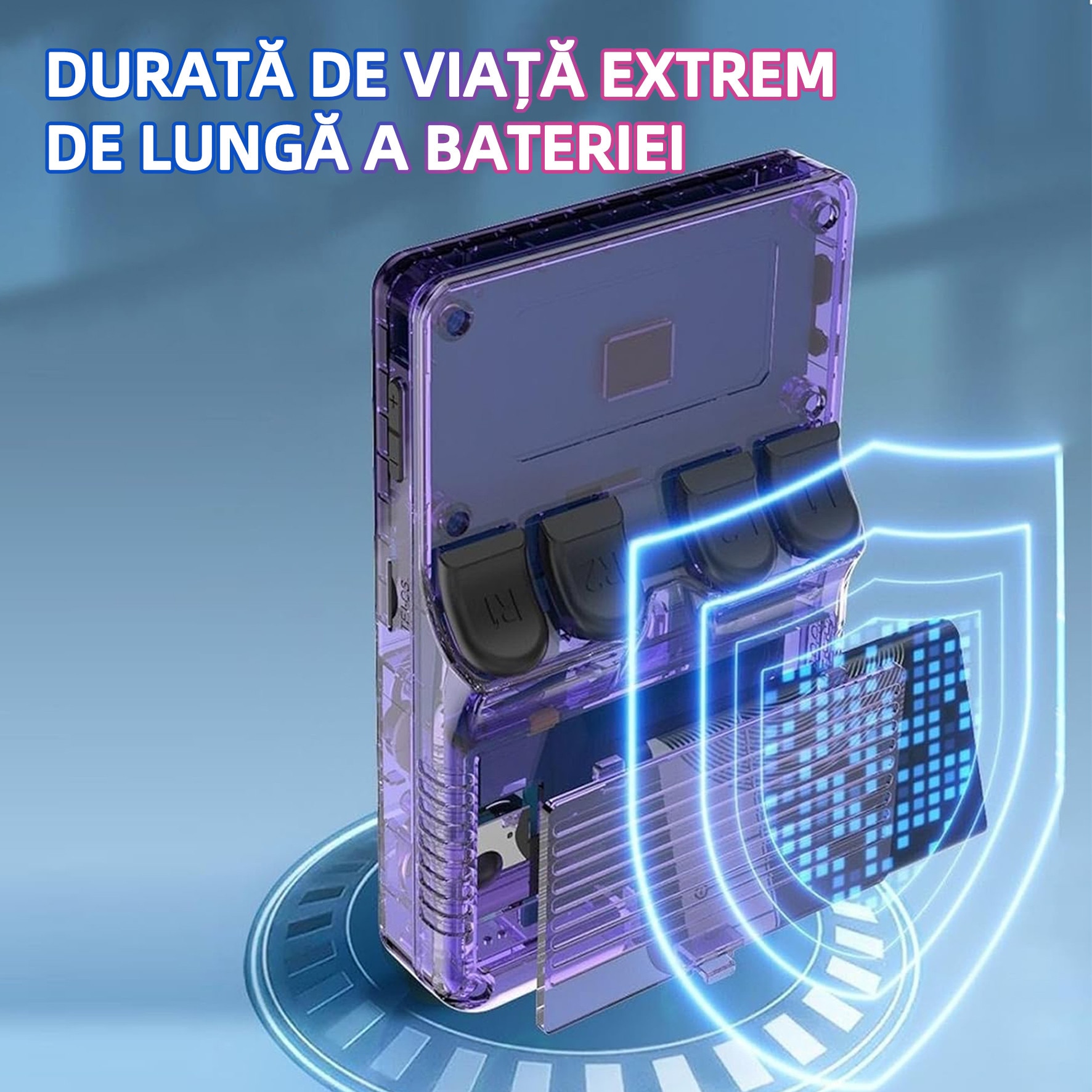 Consola de jocuri portabila retro R36S, Yulinland®, 64G, peste 17000 de jocuri clasice Incorporate, suporta 10 de emulatoare, sistem Linux open source, Transparent, Violet