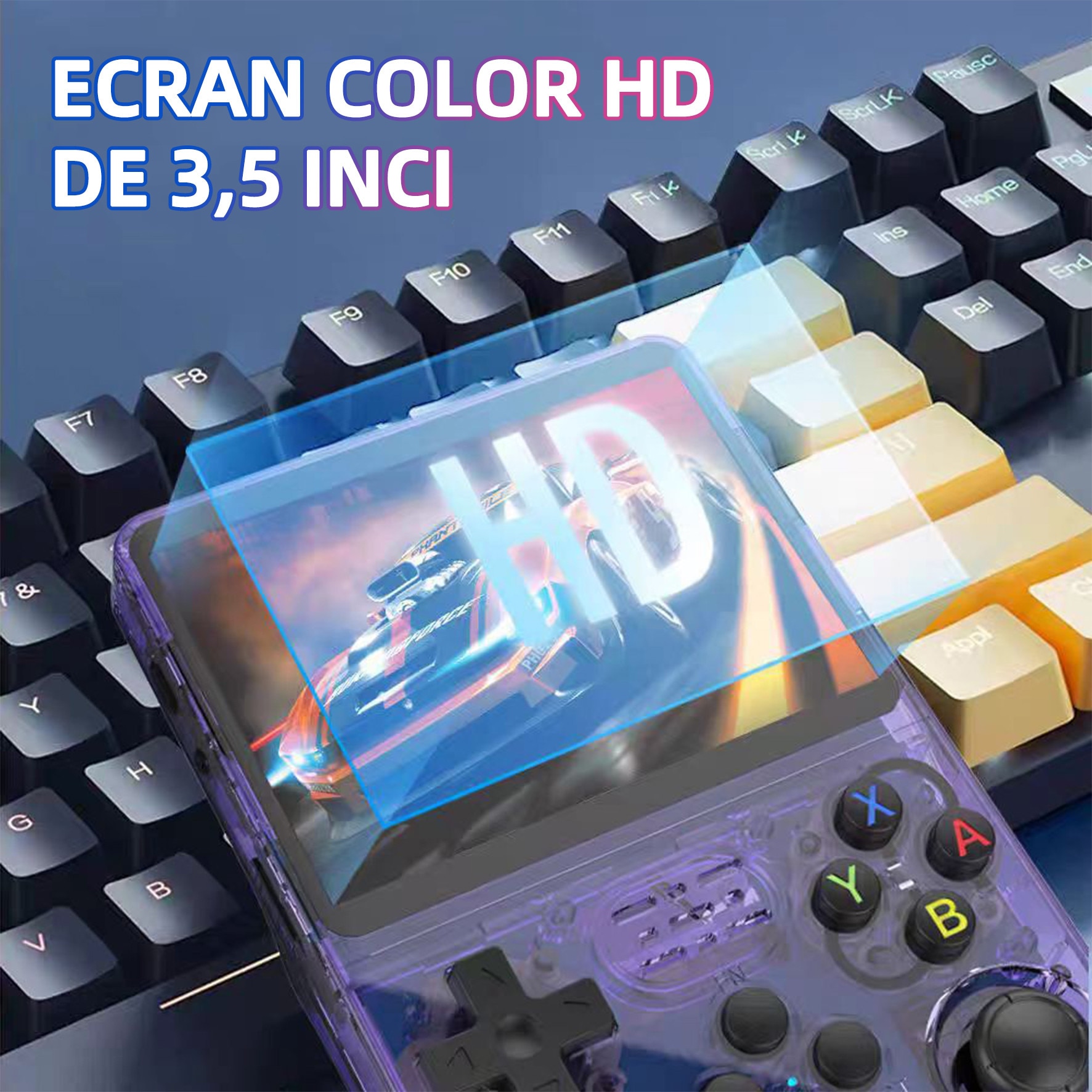 Consola de jocuri portabila retro R36S, Yulinland®, 64G, peste 17000 de jocuri clasice Incorporate, suporta 10 de emulatoare, sistem Linux open source, Transparent, Violet