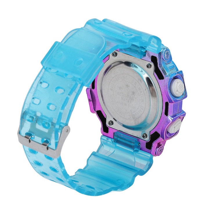 Ceas electronic sportiv cu cadran mare, waterproof, mov-albastru