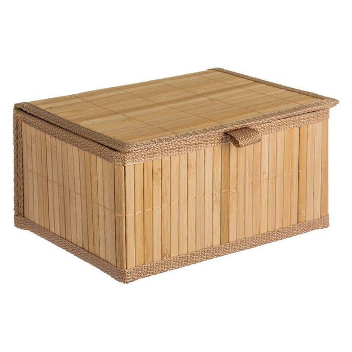 Cutie de depozitare pliabila din bambus de culoare naturala cu capac 24x18x13cm