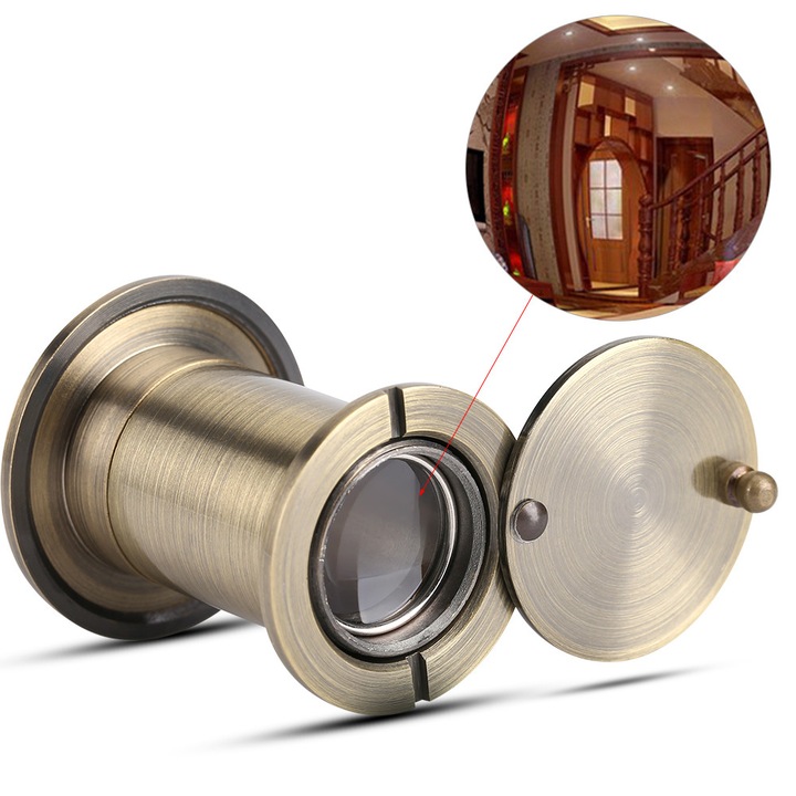 Kit Supraveghere si Securitate, vizor usa din sticla optica cu unghi larg, bronz