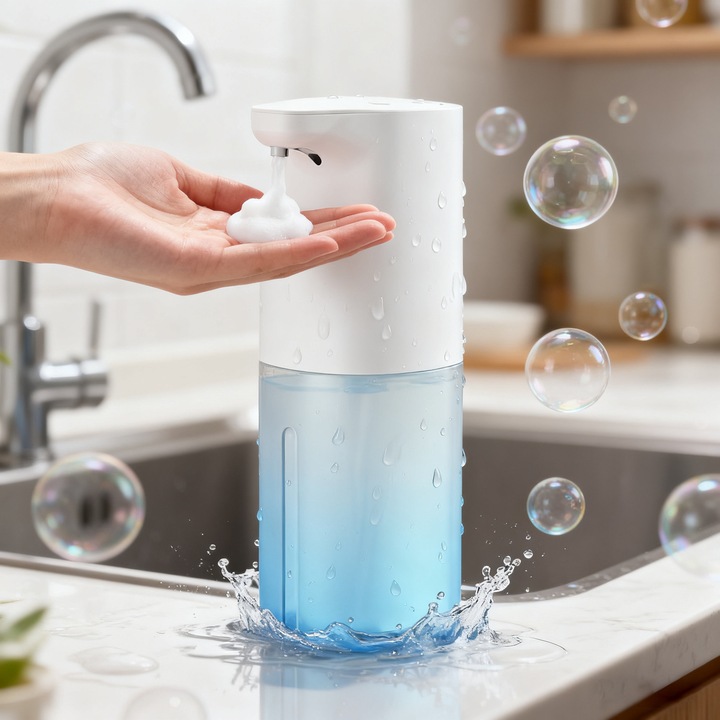 Dozator automat de sapun spuma, Socodox, Senzor automat, Detectare 0,25 secunde, Capacitate 350 ml, Impermeabil IPX5, Pentru bucatarie, baie, hotel, restaurant, Tip C Reincarcabila, Eco-friendly ABS, Alb