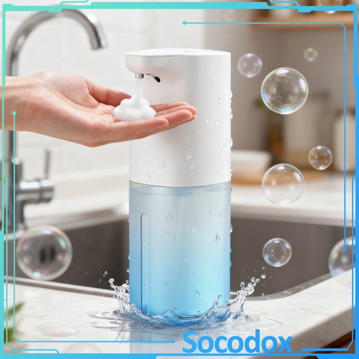 Dozator automat de sapun spuma, Socodox, Senzor automat, Detectare 0,25 secunde, Capacitate 350 ml, Impermeabil IPX5, Pentru bucatarie, baie, hotel, restaurant, Tip C Reincarcabila, Eco-friendly ABS, Alb