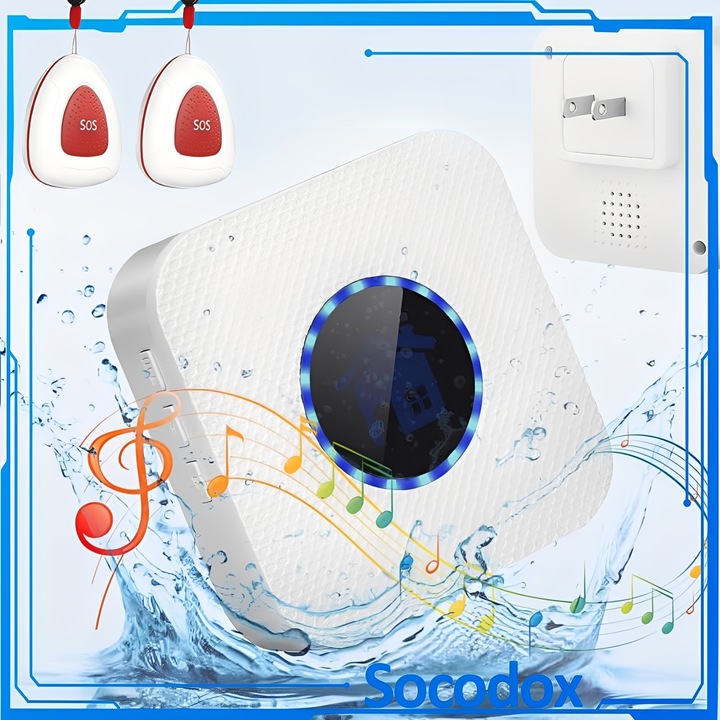 Алармена система за болногледачи, Socodox, 1 SOS бутон, 2 приемника, безжична, обхват 150 метра