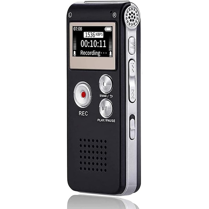 Цифров диктофон Socodox 16GB, функция за възпроизвеждане, гласово активиран запис, черен, компактен