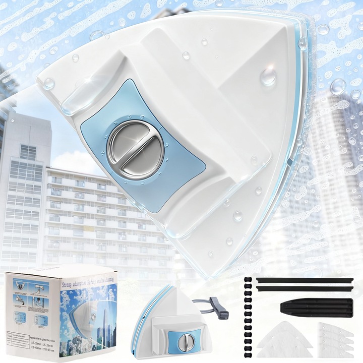 Магнитно устройство за почистване на прозорци с двойна страна, Socodox, 3-30 мм, синя, подвижни аксесоари