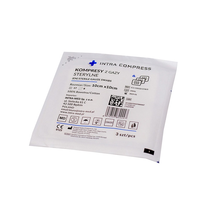 Comprese sterile Intra Compress 10 x 10 cm, set 10 blistere, tifon medical pentru pansamente, protectie si ingrijire rani, igiena zilnica si utilizare clinica profesionala