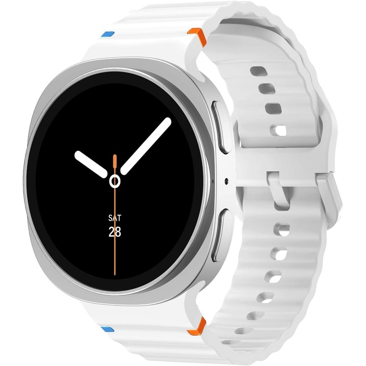Curea sport din silicon moale pentru Samsung Galaxy Watch 8 40mm/44mm si Galaxy Watch 8 Classic 46mm, bratara de schimb reglabila unisex, design ondulat respirabil, alb