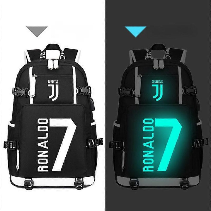 Iskolai hátizsák focista mintával, fekete, Ronaldo