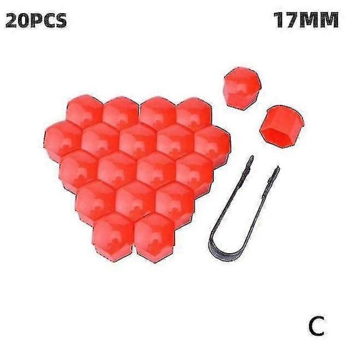 Set 20 bucati capace protectie piulite roata auto 17/19/21mm, rosu