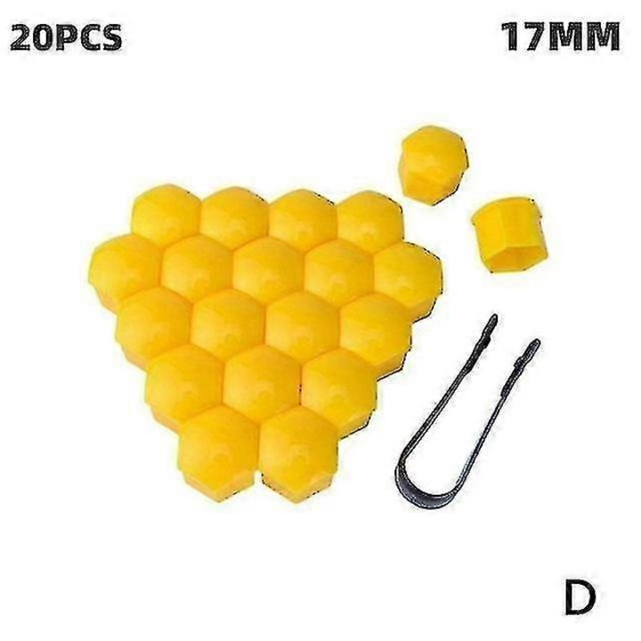 Set 20 bucati capace protectie piulite roata auto 17/19/21mm, galben
