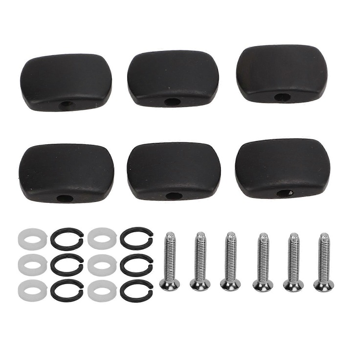 Set butoane de acordare chitara, ebony, metal, negru, 3.8x4mm