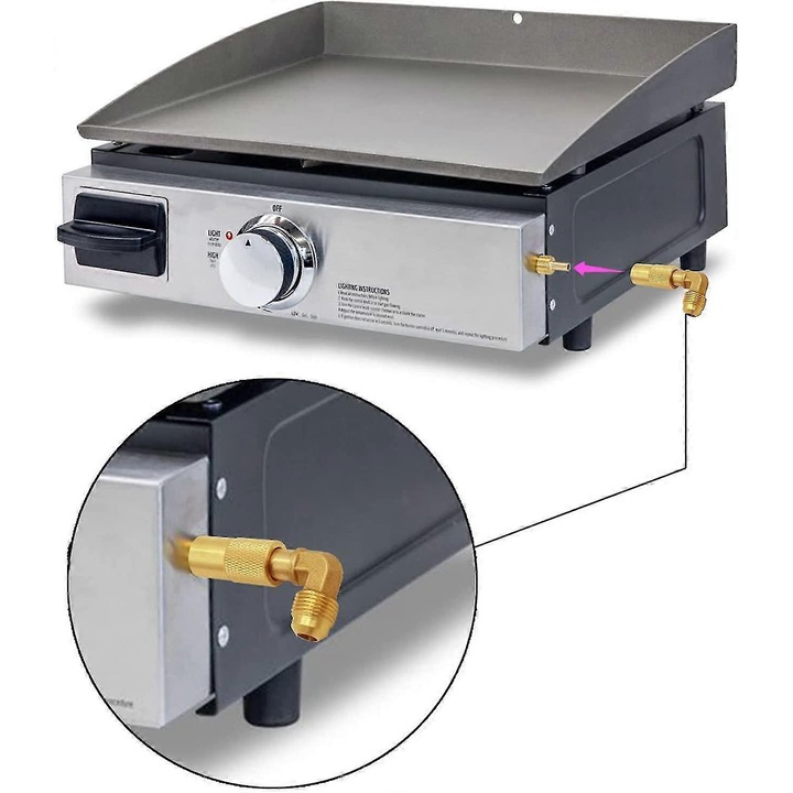 Gázadapter 3/8" könyökkel Blackstone 17 és 22 hüvelykes grillhez, sárgarézből